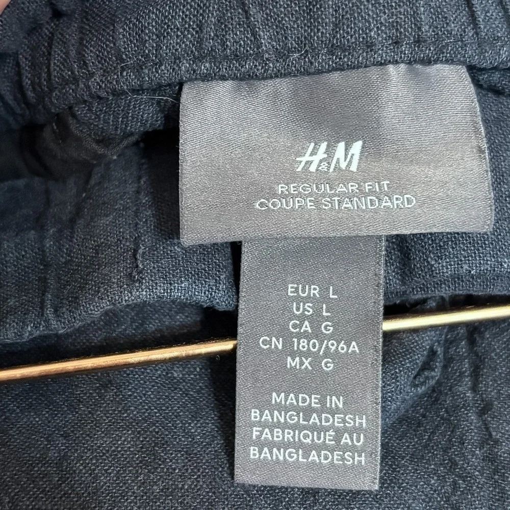 H&M Mens Linen Coastal Euro Summer Pants Size L Black Regular Fit Lightweight